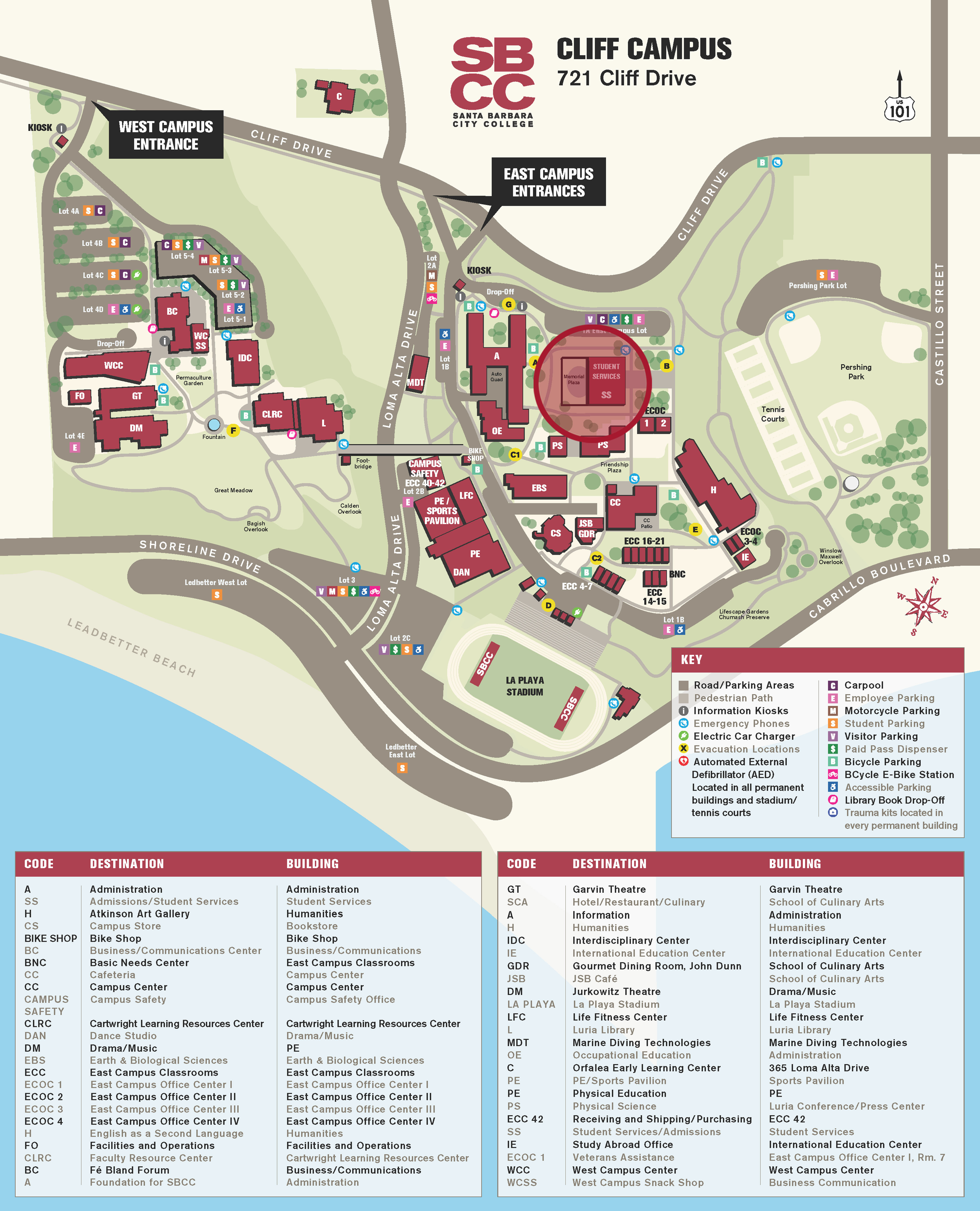 Map of Cliff Campus with Student Services Building Highlighted in Red